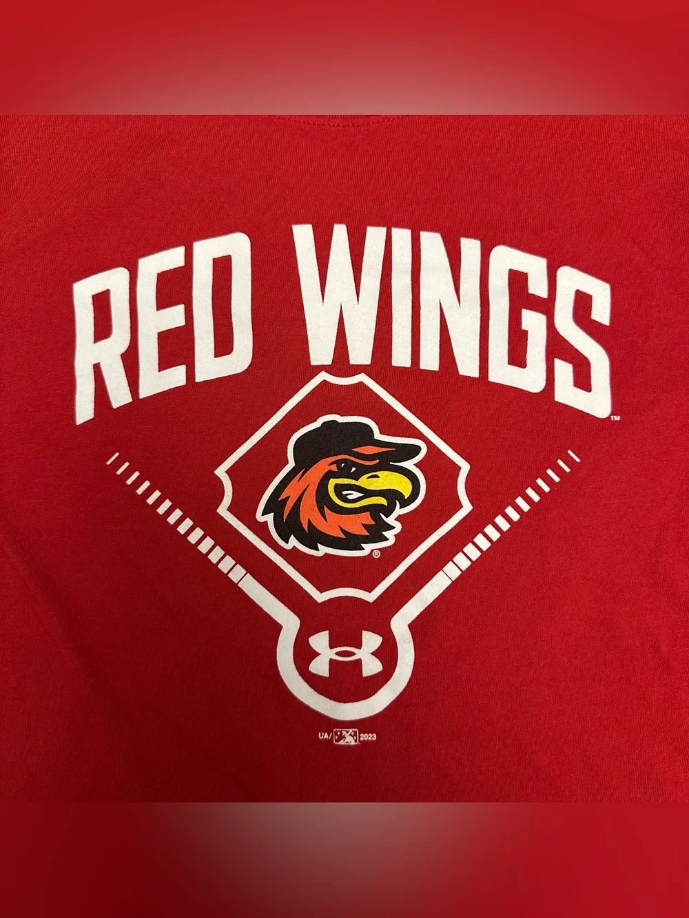 Under Armour Boys Red Wings Graphic T-Shirt Red Short Sleeve YLG A250